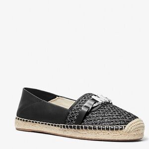 Michael Kors Black Ember Leather and Straw Espadrille
